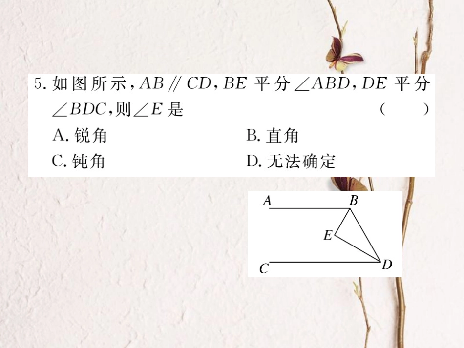 八年级数学上册 7.5 第1课时 三角形内角和定理习题课件 （新版）北师大版_第3页