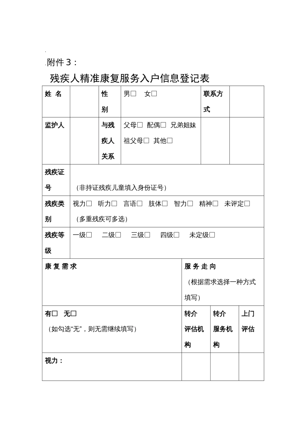 残疾人精准康复服务入户信息登记表_第1页