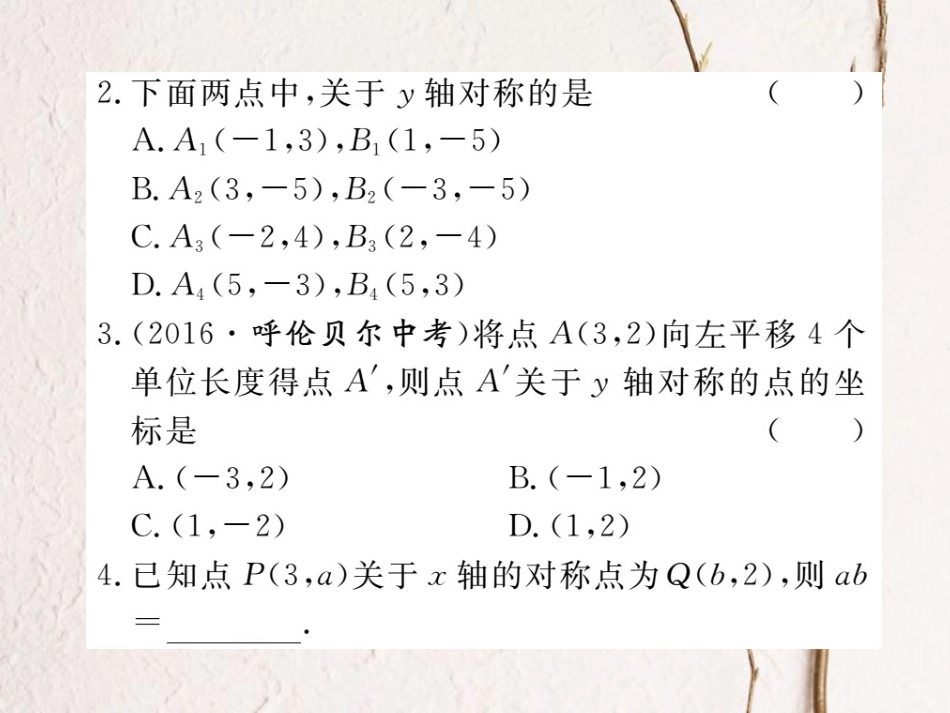 八年级数学上册 13.2 第2课时 用坐标表示轴对称习题课件 （新版）新人教版_第3页