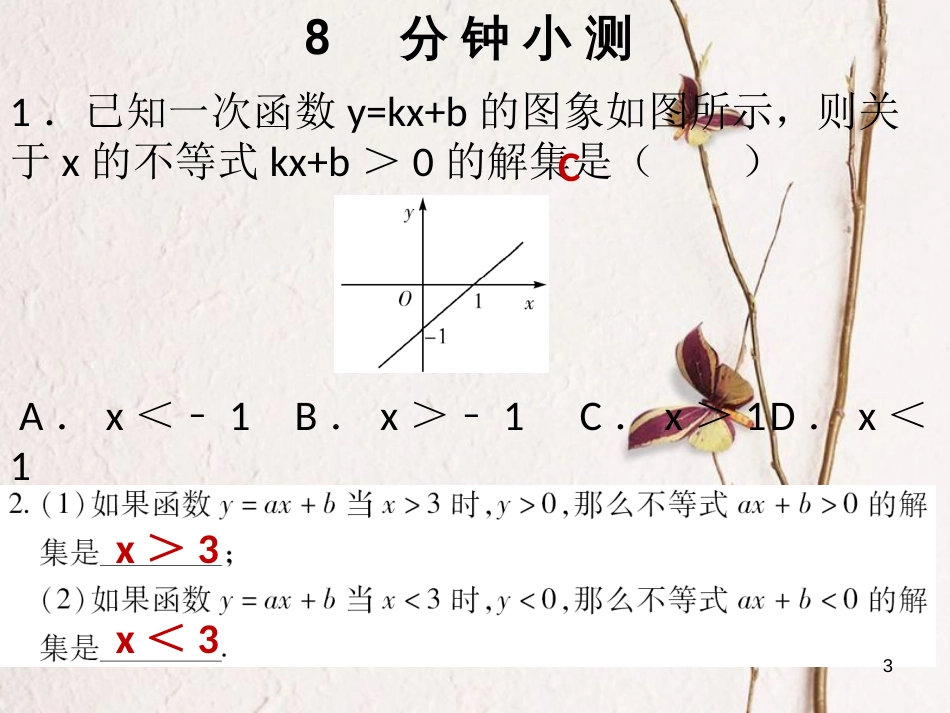 八年级数学下册 第十九章 一次函数 19.2.3 一次函数与方程、不等式 一次函数与一元一次不等式课件 （新版）新人教版_第3页