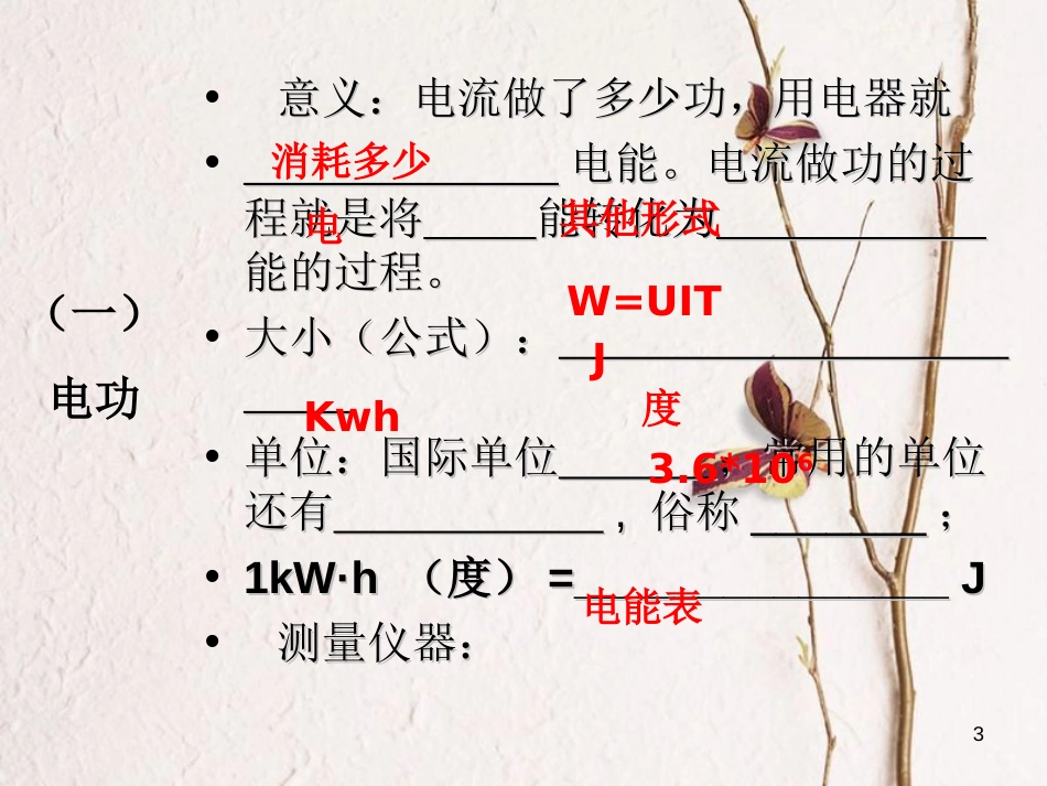 江苏省丹徒区中考物理复习 第4单元 电功、电热和家庭电路知识课件_第3页