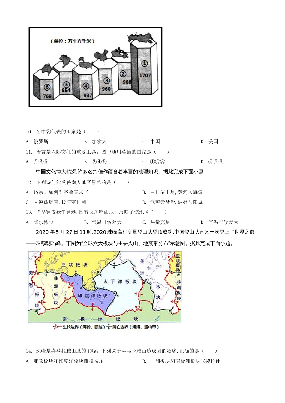 精品解析：山西省阳泉市2020年中考地理试题（原卷版）_第3页