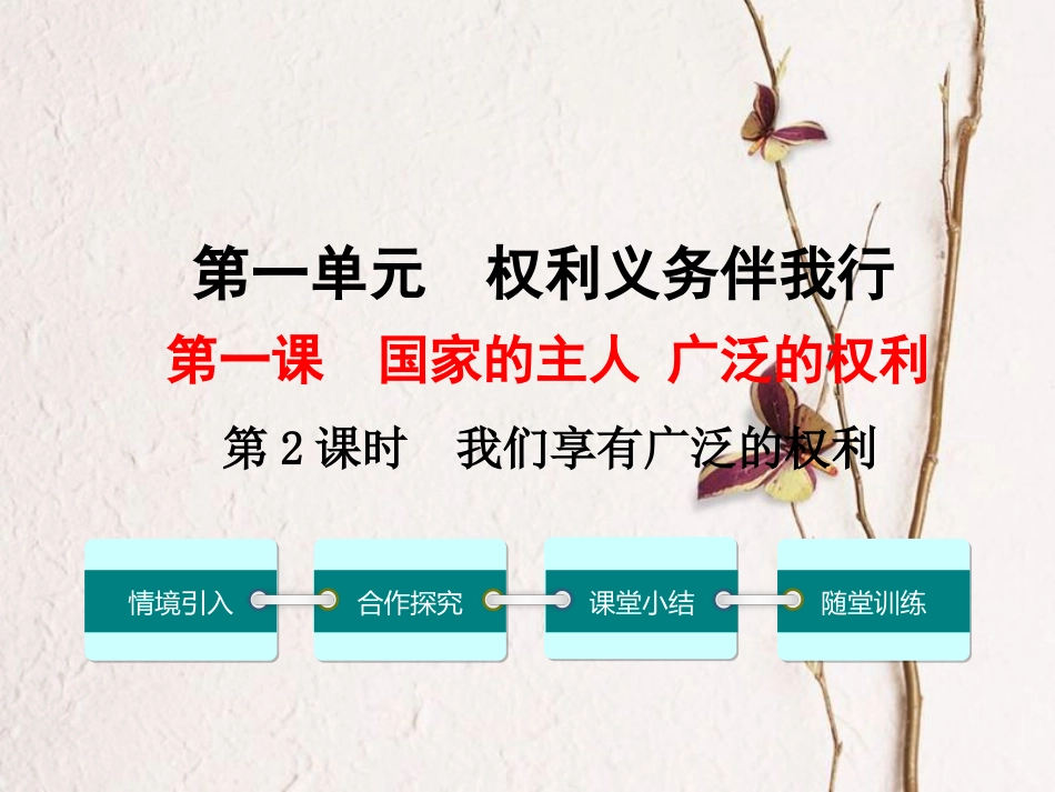 八年级政治下册 第一单元 权利义务伴我行 第一课 国家的主人 广泛的权利 第2框 我们享有广泛的权利教学课件2 新人教版[共22页]_第1页