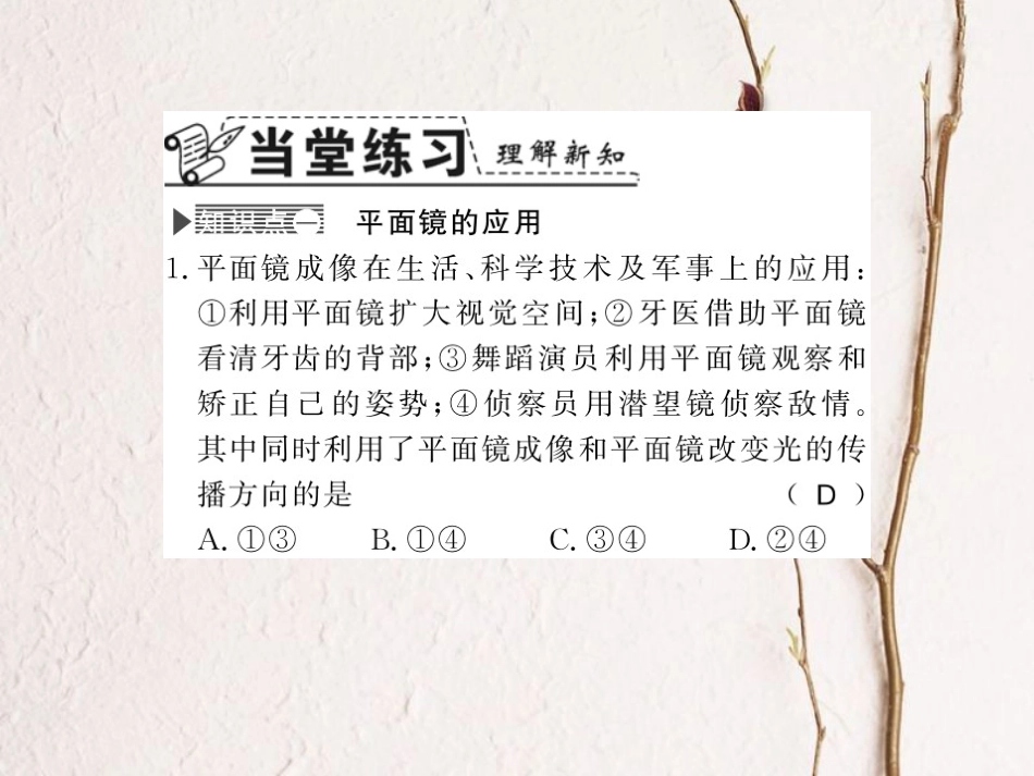 八年级物理上册 3.3 探究平面镜成像特点 3.3.2 平面镜的应用 各种面镜习题课件 （新版）粤教沪版_第3页