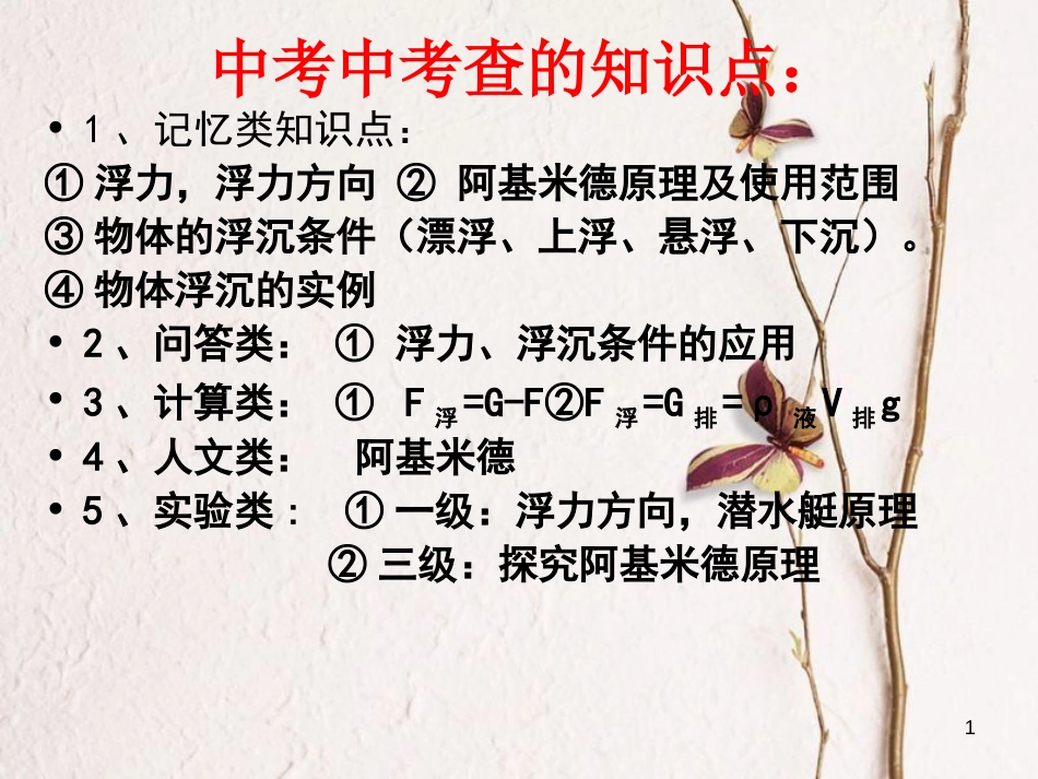 新疆沙雅县沙雅镇中考物理专题复习 浮力课件_第1页
