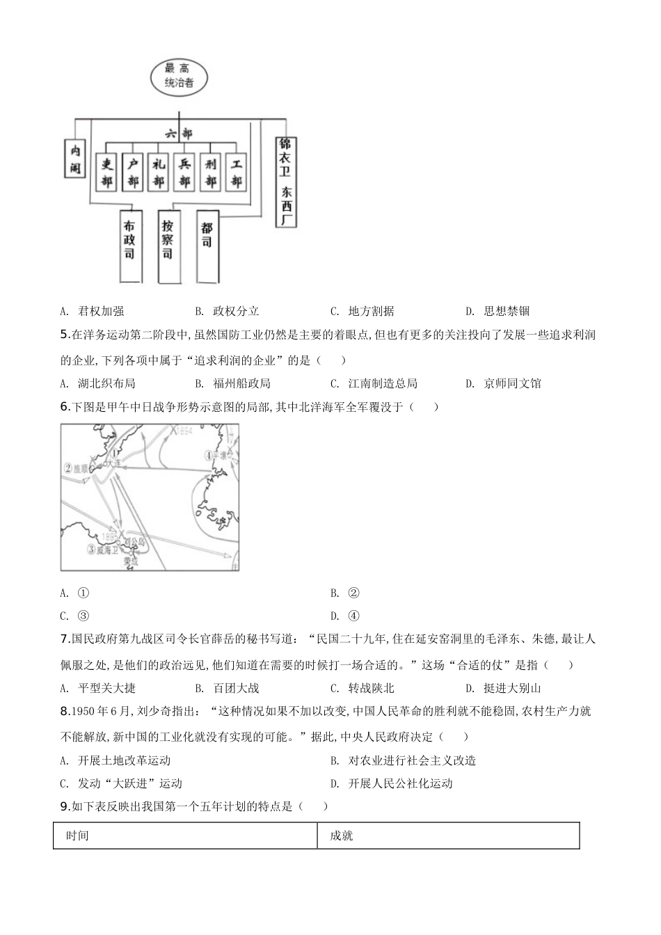 精品解析：山东省威海市2020年中考历史试题（原卷版）_第2页