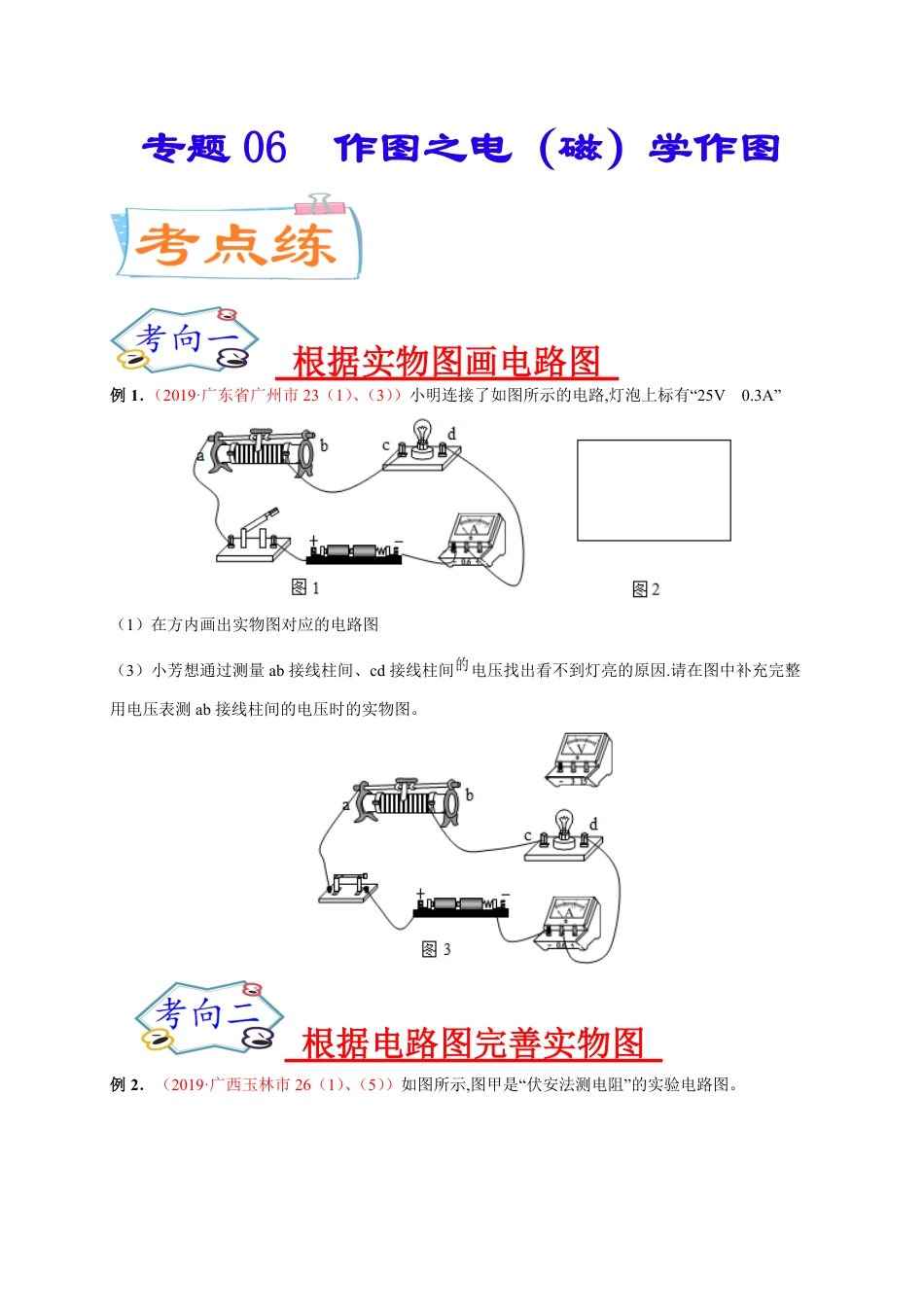 专题06 作图之电（磁）学作图-2020年中考物理《重点题型夺分攻略》（原卷版）_第1页