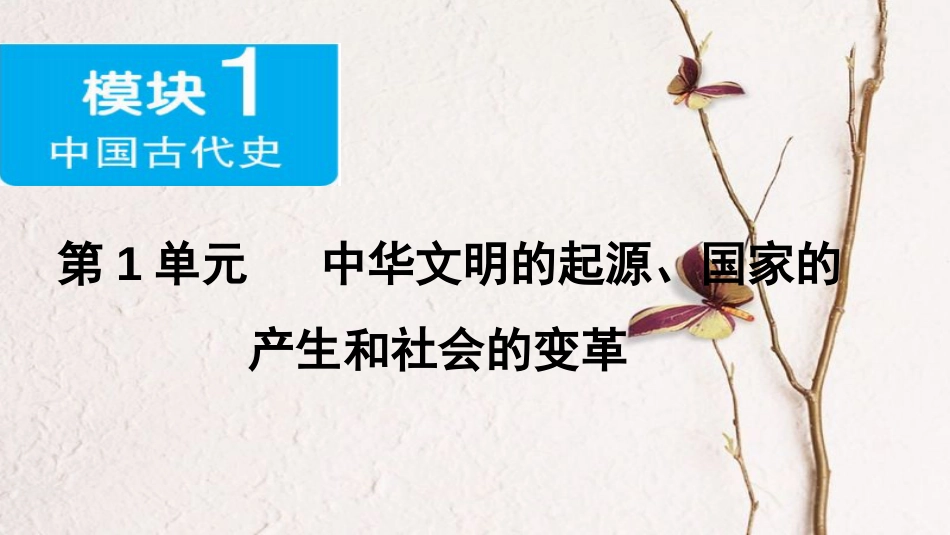 广东省中考历史 第一部分 基础过关模块一 中国古代史 第一单元 中华文明的起源、国家的产生和社会的变革课件_第1页