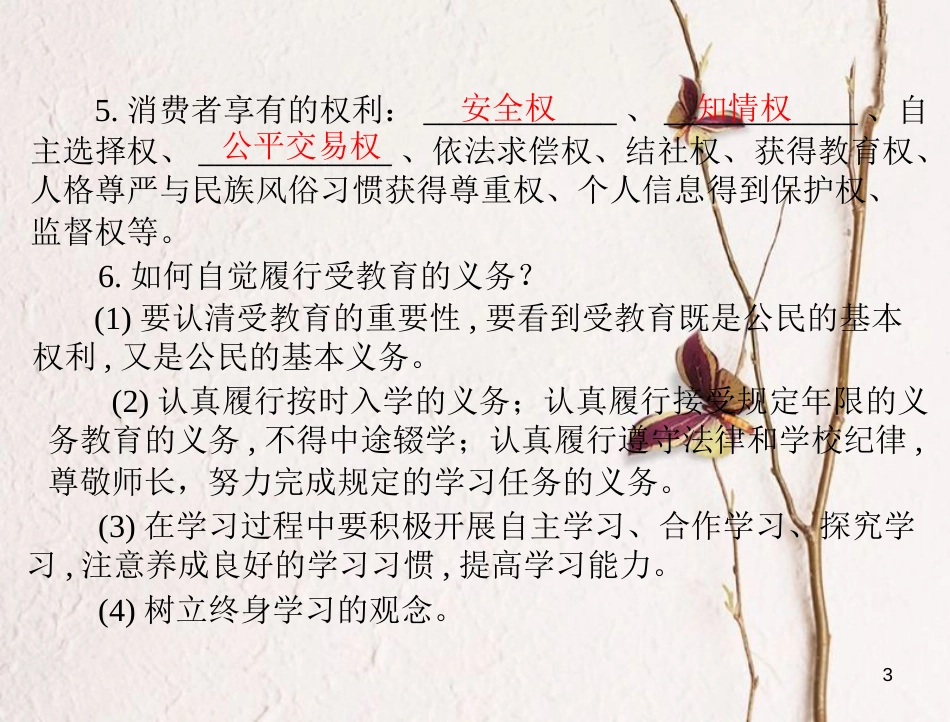 中考政治 第一部分 知识闯关 能力提升 第10课时 依法保护公民的文化经济权利复习课件_第3页