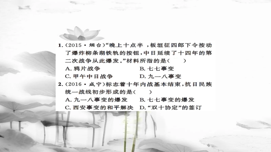 安徽省中考历史 基础知识夯实 模块二 中国近代史 第四主题 中华民族的抗日战争课后提升课件[共13页]_第2页