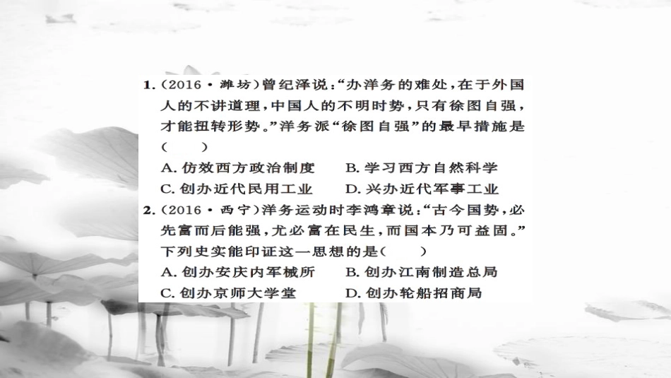 安徽省中考历史 基础知识夯实 模块二 中国近代史 第二主题 近代化的起步课后提升课件[共13页]_第2页