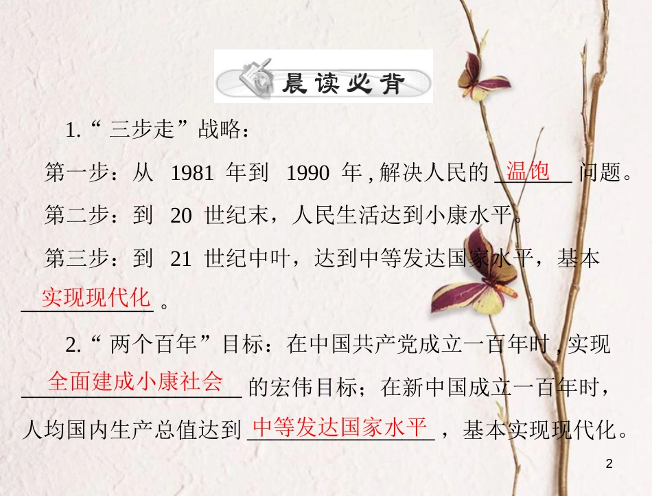 中考政治 第一部分 知识闯关 能力提升 第19课时 全面建成小康社会 实现中华民族伟大复兴复习课件_第2页