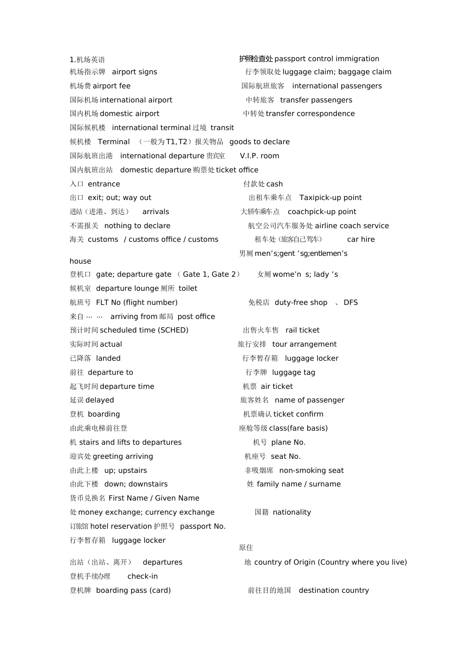 机场英语必备+机场口语[共11页]_第1页