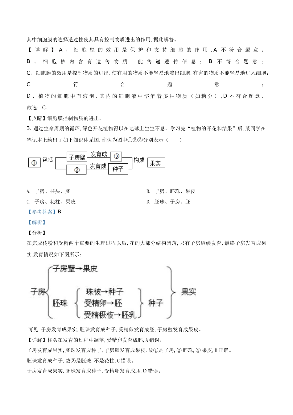 精品解析：甘肃省兰州市2020年中考生物试题（A）（解析版）_第2页