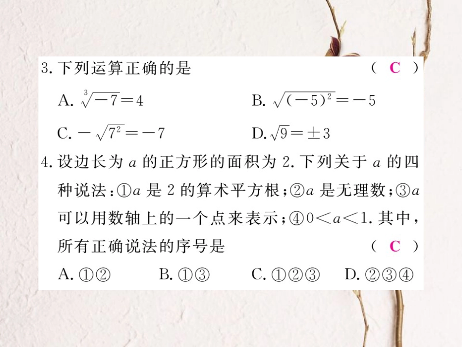 八年级数学上册 14 实数综合滚动练习 平方根、立方根及实数课件 （新版）冀教版_第3页