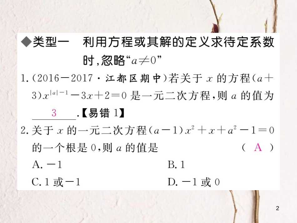 江西省中考数学 易错易混专题 一元二次方程中的易错问题课件_第2页