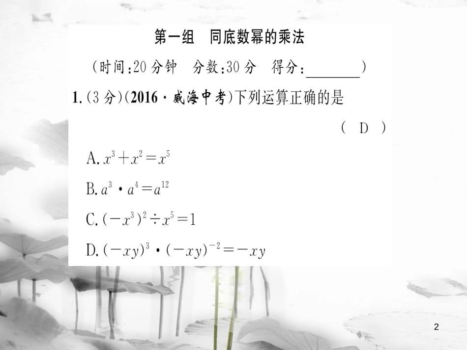 lvzAAA八年级数学上册 第12章 整式的乘除双休作业二课件 （新版）华东师大版_第2页