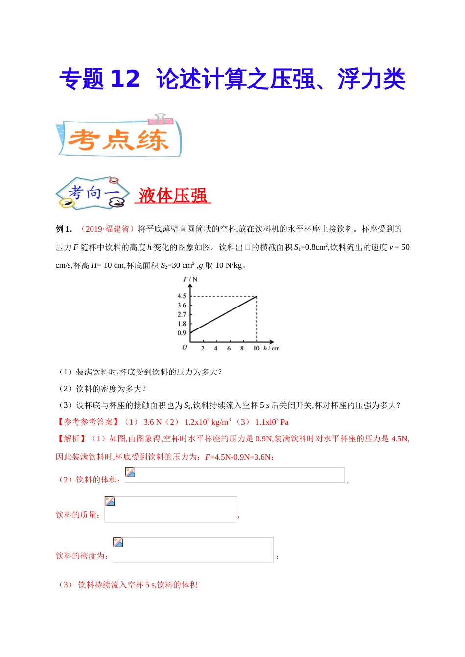 专题12  论述计算之压强、浮力类 -2020年中考物理《重点题型夺分攻略》（解析版）_第1页