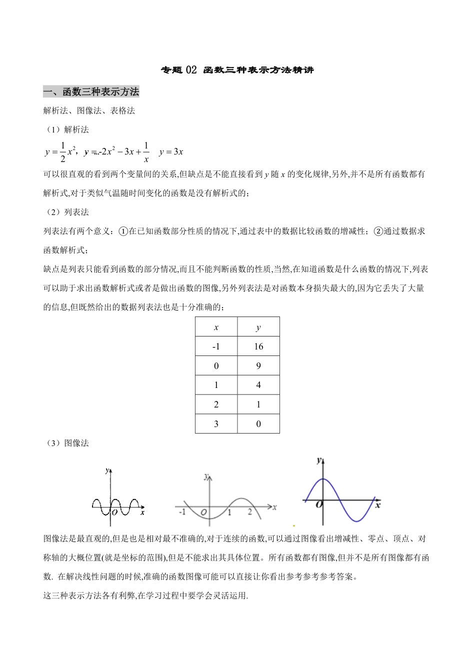 专题02 函数三种表示方法精讲-八年级数学秘籍之教你与一次函数共振（原卷版）[1]_第1页