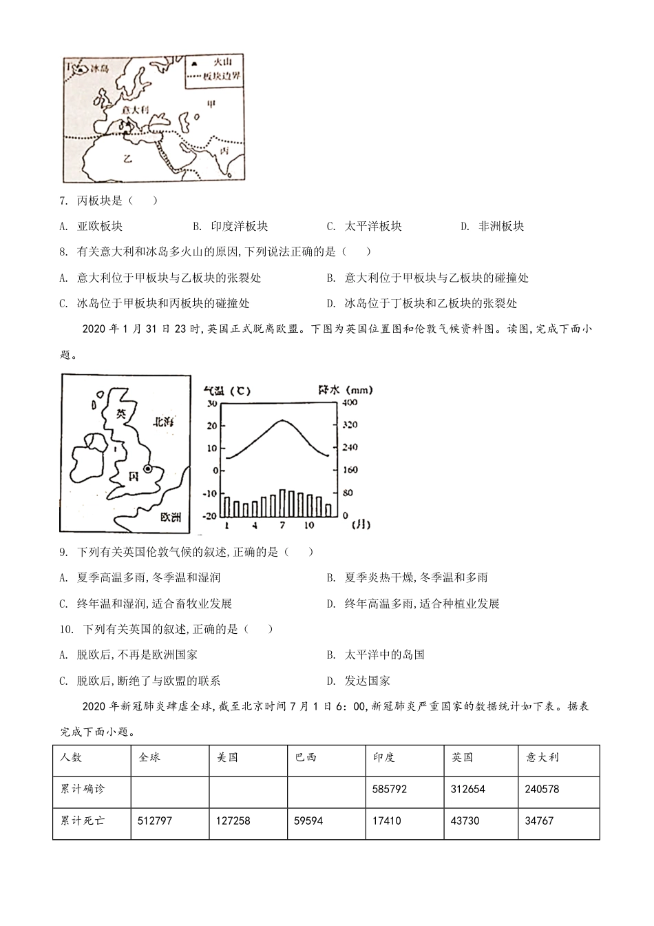 精品解析：湖南省邵阳市2020年中考地理试题（原卷版）_第3页