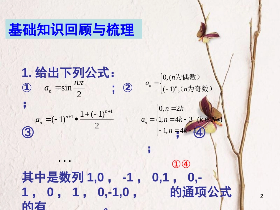 高考数学一轮复习 第九章 数列 第60课 数列的概念及简单表示课件_第2页