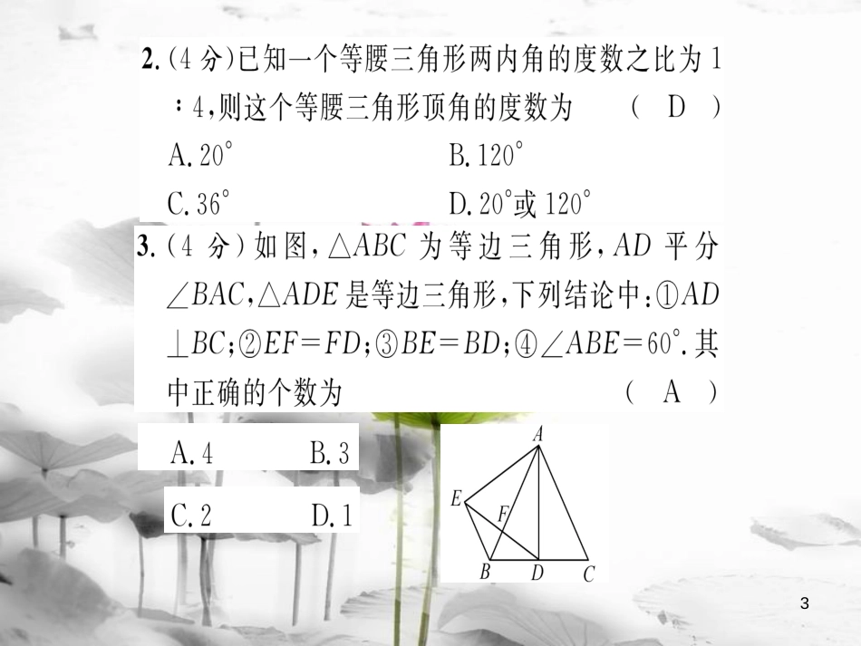 ryoAAA八年级数学上册 第13章 全等三角形双休作业八课件 （新版）华东师大版_第3页