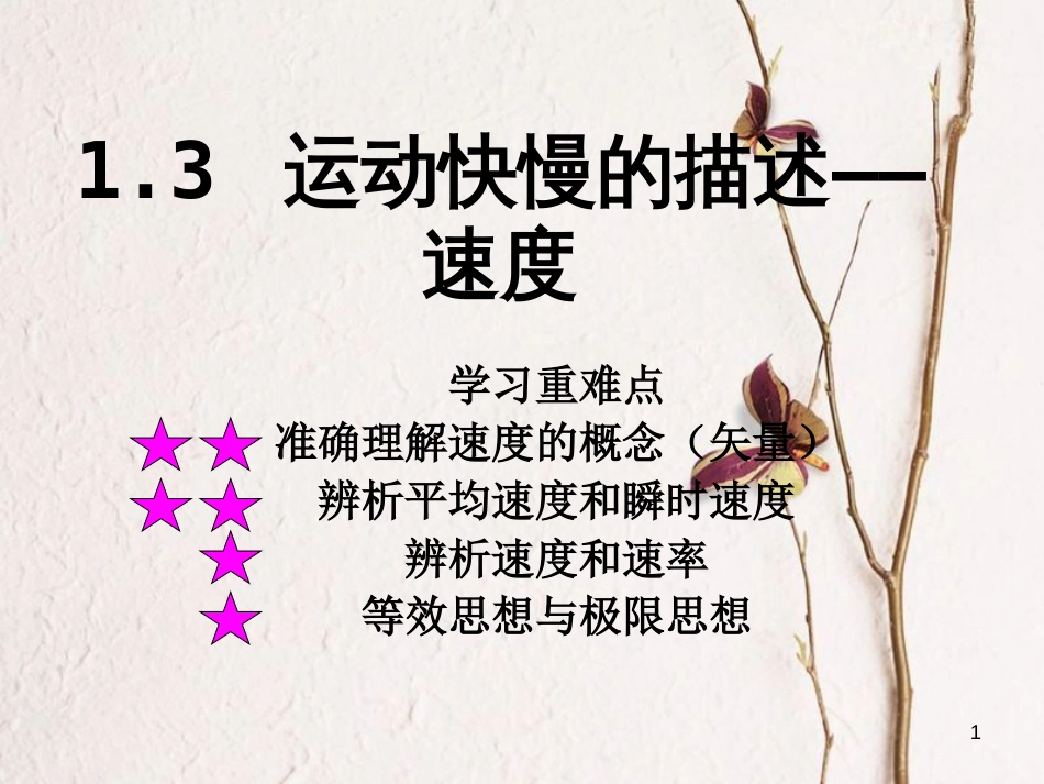 高中物理 第一章 运动的描述 1.3 运动快慢的描述-速度课件2 新人教版必修1_第1页