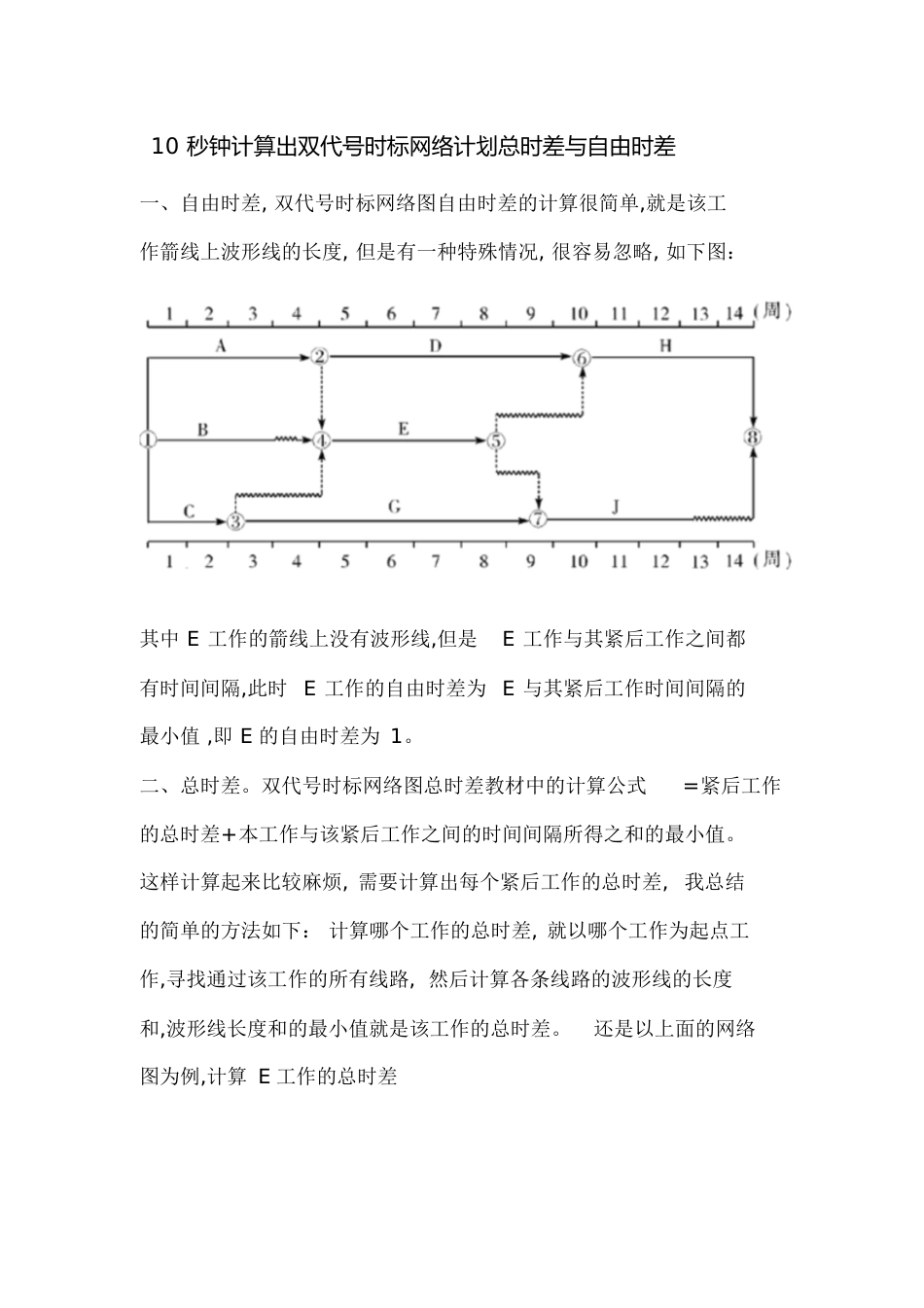 10秒钟计算出双代号时标网络计划总时差与自由时差[共2页]_第1页