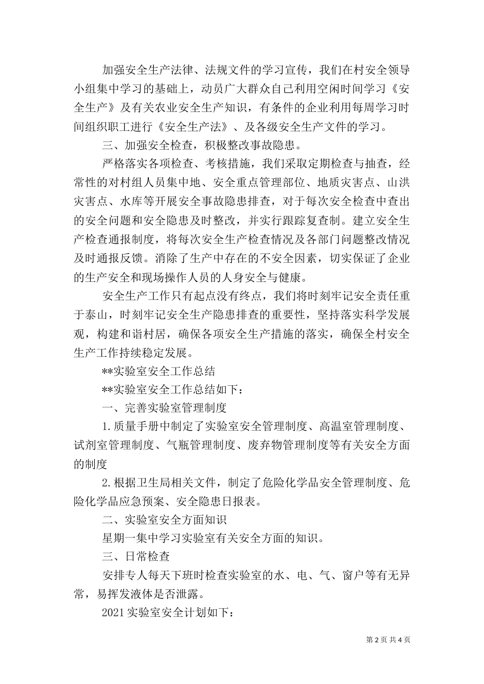 村安全生产工作总结范文_第2页