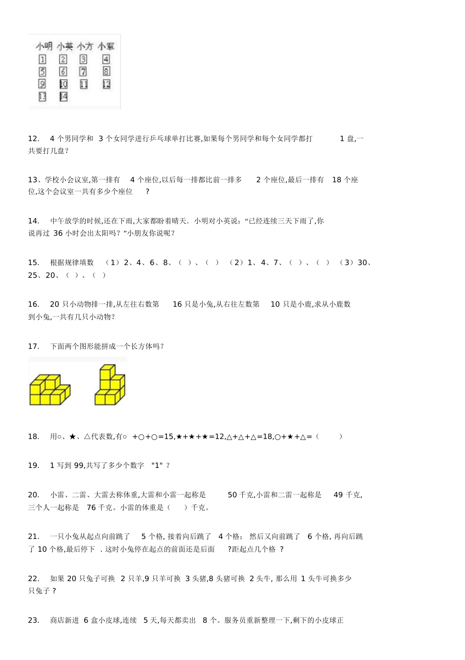 二年级思维挑战题[共5页]_第2页