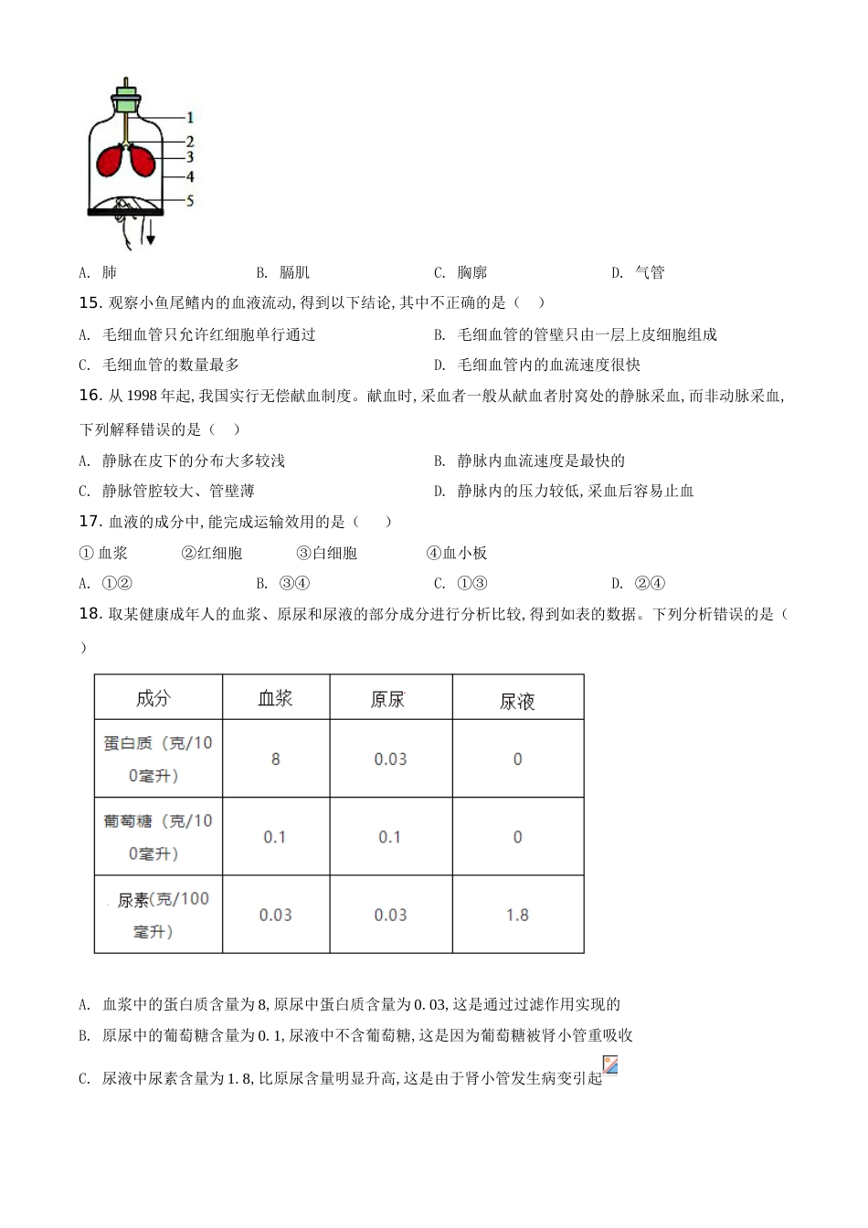 精品解析：重庆市涪陵区2020年初中结业考试生物试题（原卷版）_第3页