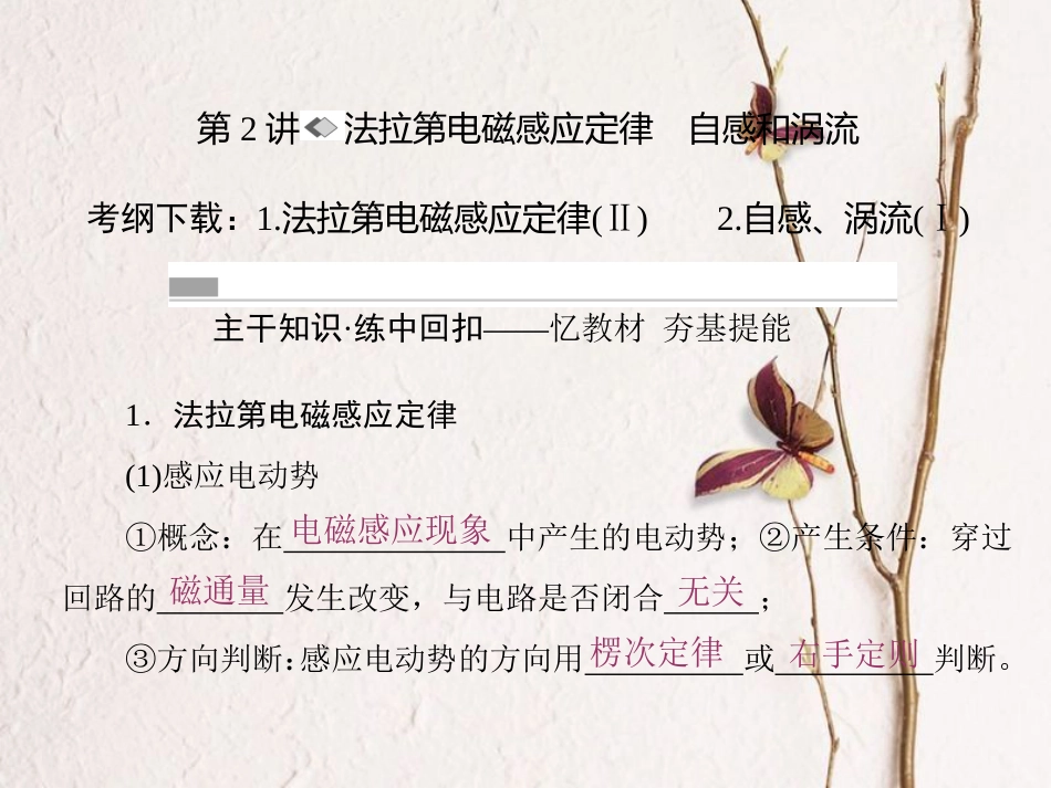 （新课标）高考物理一轮复习 第九章 电磁感应 第2讲 法拉第电磁感应定律 自感和涡流课件_第1页