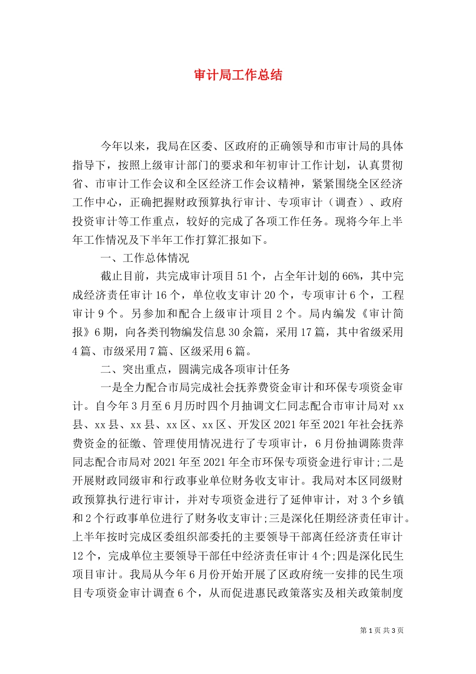 审计局工作总结（四）_第1页