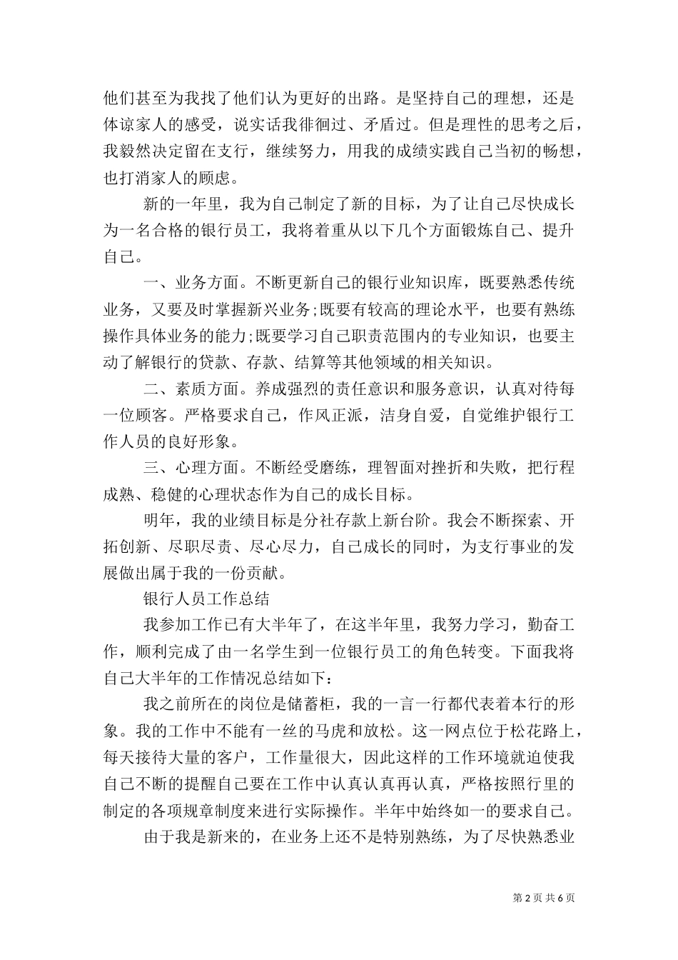 银行人员的个人工作总结范文_第2页