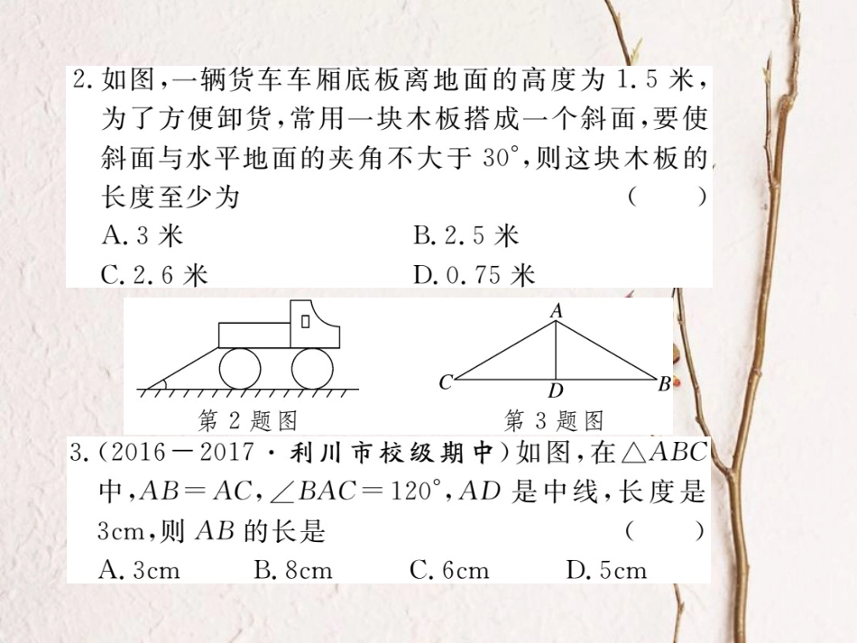 八年级数学上册 13.3.2 第2课时 含30°角的直角三角形的性质习题课件 （新版）新人教版_第3页