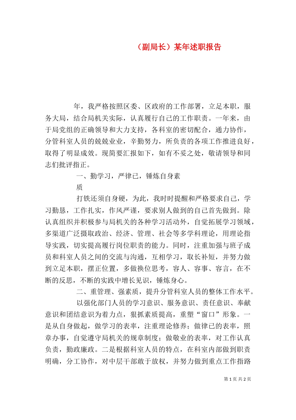 （副局长）某年述职报告_第1页