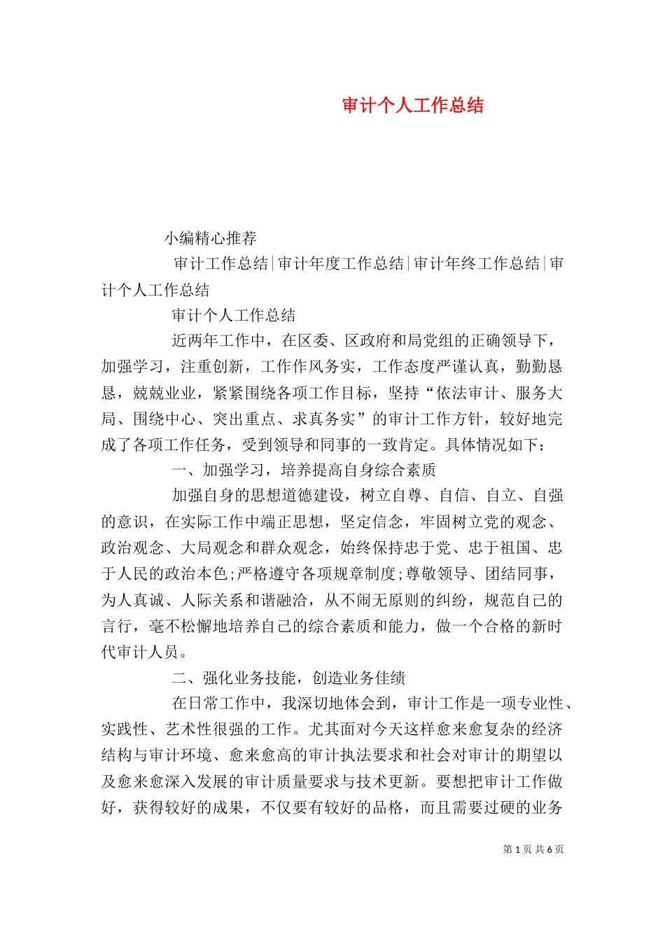 审计个人工作总结（一）_第1页