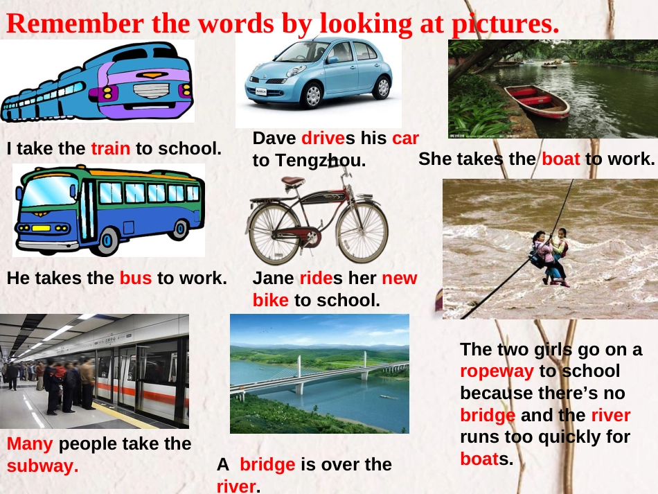 （水滴系列）七年级英语下册 Unit 3 How do you get to school（第1课时）New Words and phrases课件 （新）人教新目标_第3页