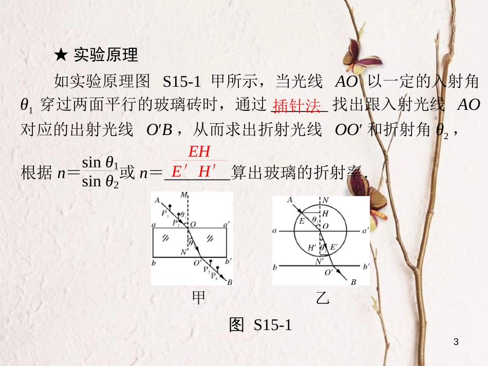 南方新高考高考物理大一轮复习 实验十五 测定玻璃的折射率课件_第3页