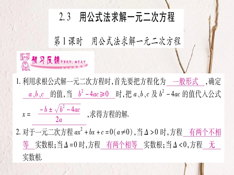 九年级数学上册 2.3 用公式法求解一元二次方程习题课件 （新版）北师大版_第1页