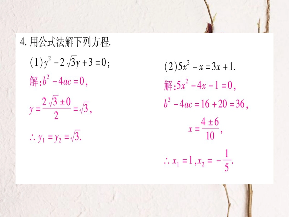 九年级数学上册 2.3 用公式法求解一元二次方程习题课件 （新版）北师大版_第3页