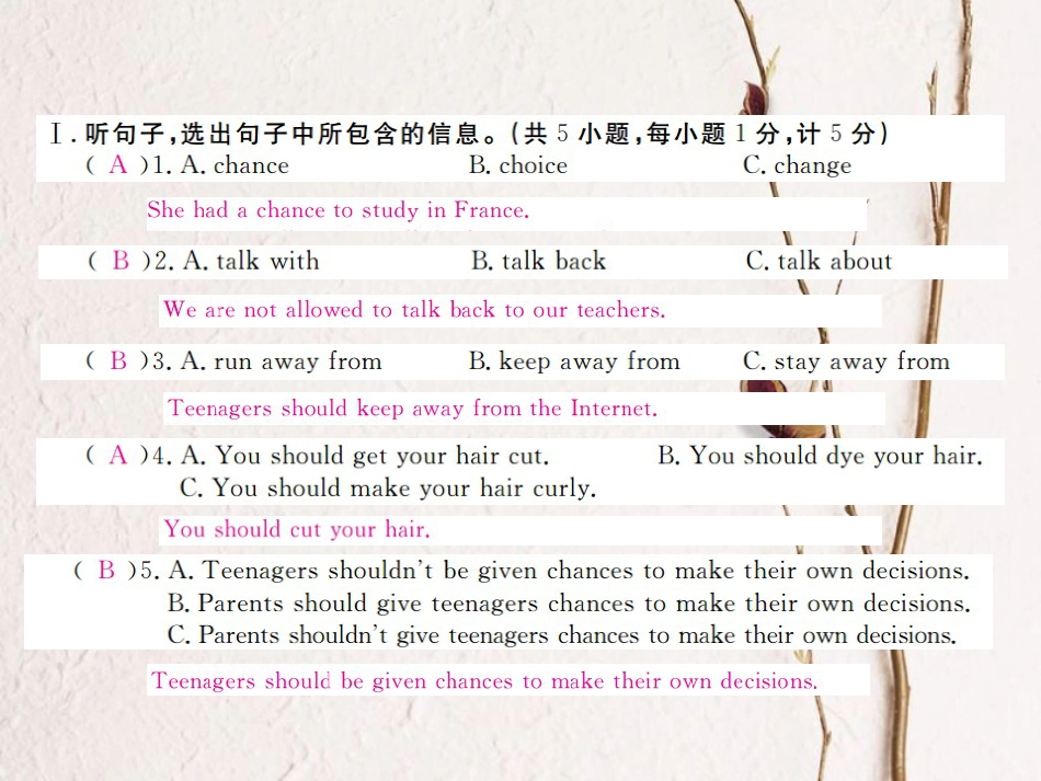 （河北专）九年级英语全册 Unit 7 Teenagers should be allowed to choose their own clothes检测卷课件 （新）人教新目标版_第2页