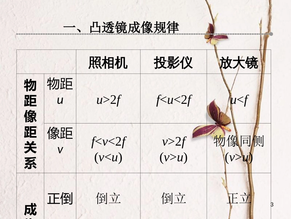 江苏省丹徒区中考物理复习 凸透镜成像的规律及应用课件_第3页