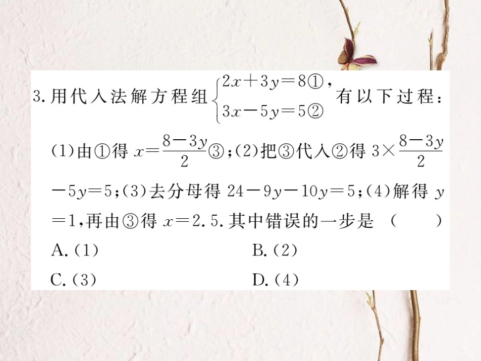 八年级数学上册 综合滚动练习 二元一次方程（组）的解法及应用课件 （新版）北师大版_第3页