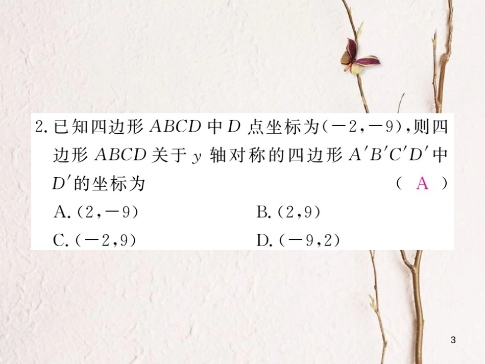 八年级数学下册 第19章 平面直角坐标系 19.4 坐标与图形的变化 第2课时 图形的轴对称、缩放与坐标变化练习课件 （新版）冀教版_第3页