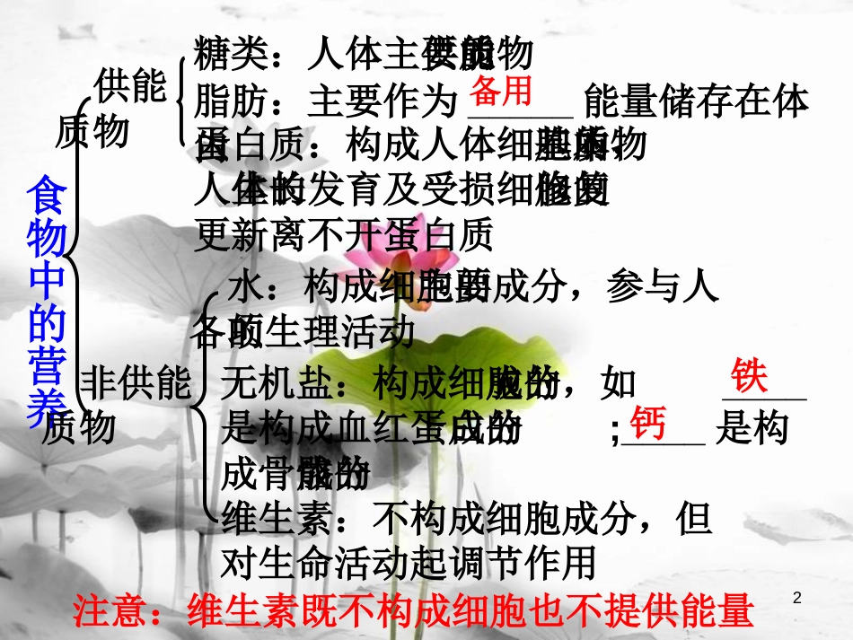安徽省桐城市嬉子湖中心学校七年级生物下册 4.2.1 食物中的营养物质课件 （新版）新人教版[共18页]_第2页