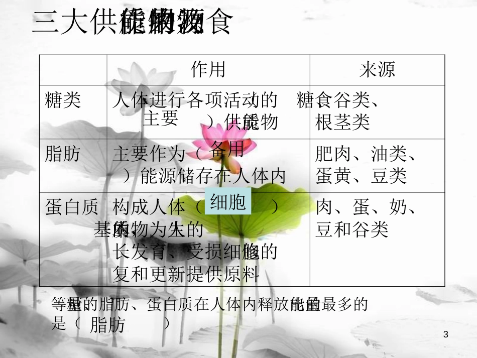 安徽省桐城市嬉子湖中心学校七年级生物下册 4.2.1 食物中的营养物质课件 （新版）新人教版[共18页]_第3页