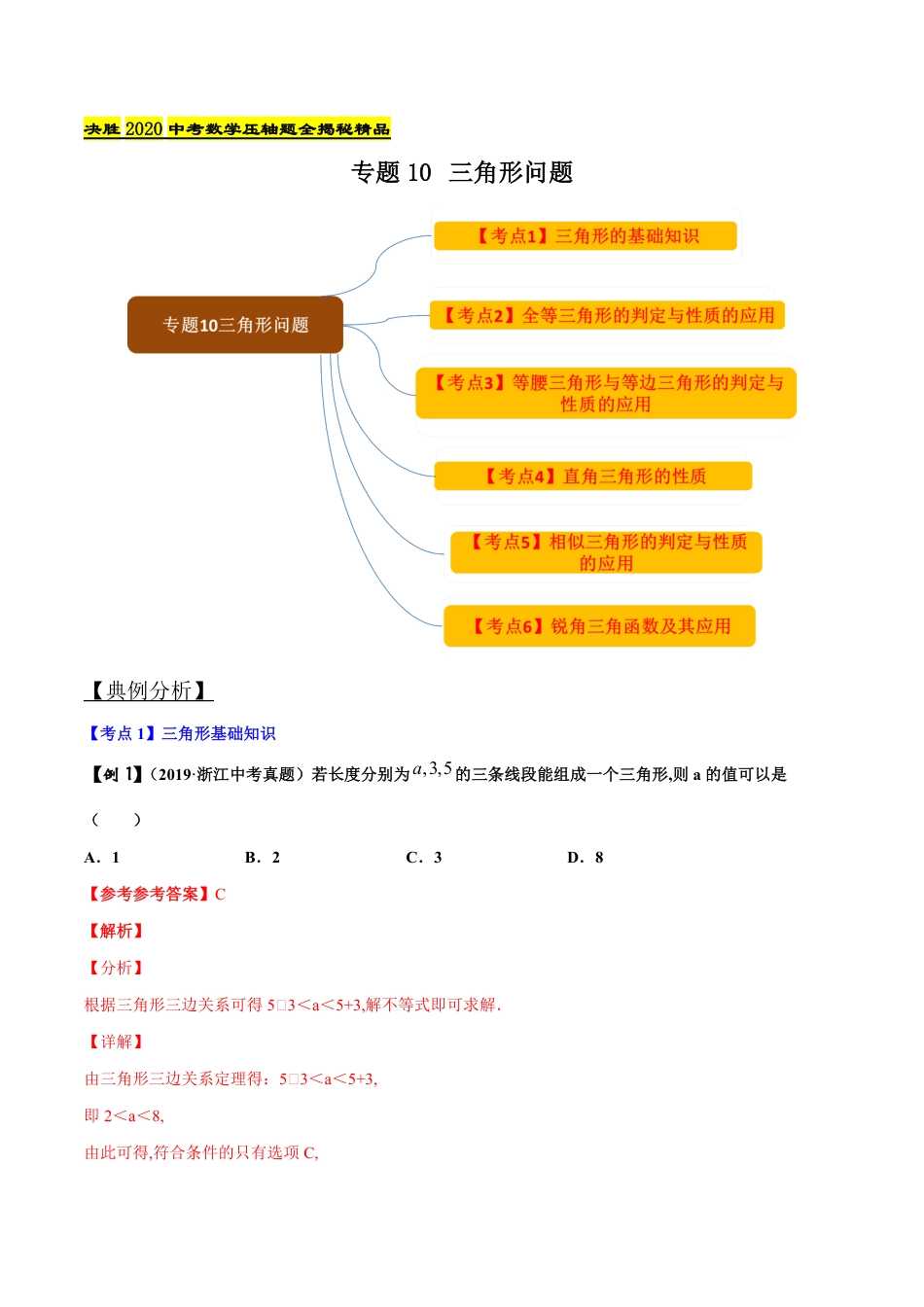 专题10 三角形问题（解析版）_第1页