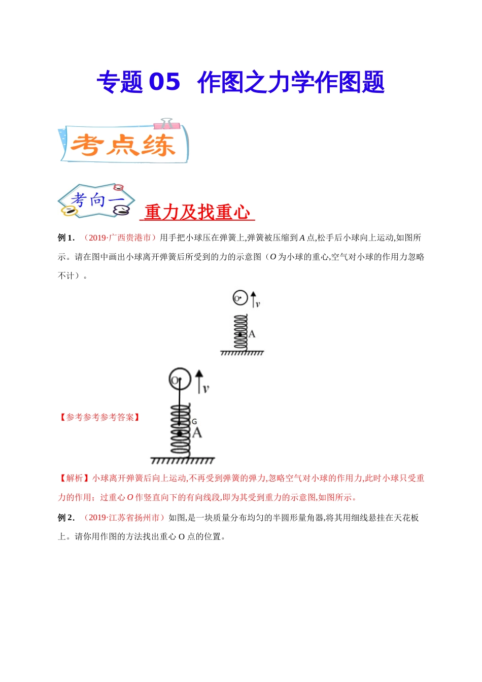 专题05 作图之力学作图题-2020年中考物理《重点题型夺分攻略》（解析版）_第1页