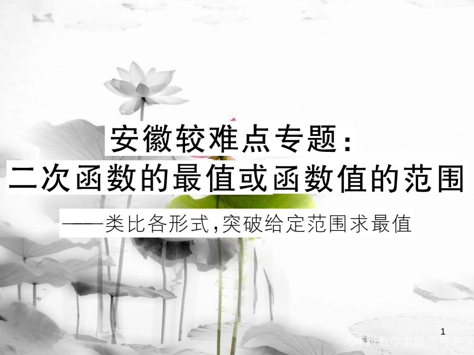 安徽省中考数学 较难点专题 二次函数的最值或函数值的范围课件_第1页